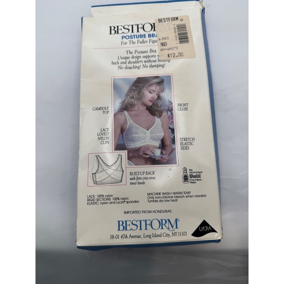 Vintage Bestform Posture Bra Full Figure Lace Built Up Back Support‎ White 36d - Picture 2 of 3